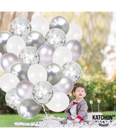 Silver- Chrome- White and Confetti Balloons Set - Large- 60 Pack - Silver Balloon Arches Kit - Chrome Silver Balloons Arch Ga...