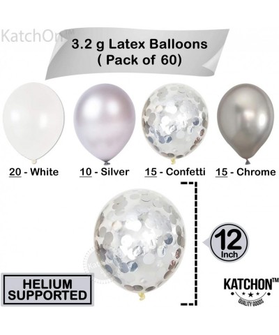 Silver- Chrome- White and Confetti Balloons Set - Large- 60 Pack - Silver Balloon Arches Kit - Chrome Silver Balloons Arch Ga...