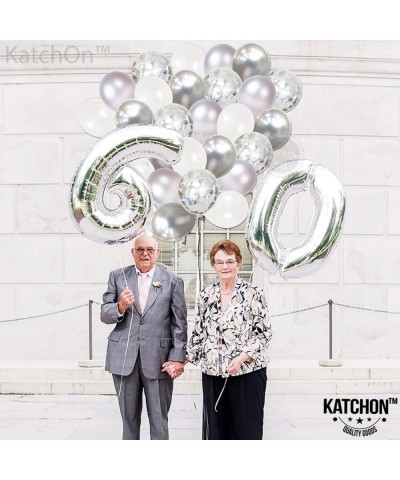 Silver- Chrome- White and Confetti Balloons Set - Large- 60 Pack - Silver Balloon Arches Kit - Chrome Silver Balloons Arch Ga...