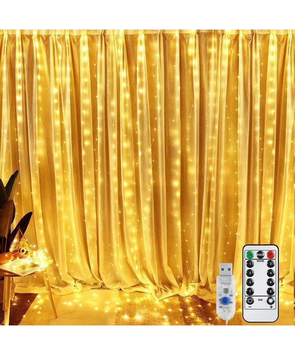 300 LED Curtain String Lights -USB Plug in curtain fairy lights with 8 Lighting Modes and Remote for Bedroom Indoor Wedding P...