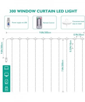 300 LED Curtain String Lights -USB Plug in curtain fairy lights with 8 Lighting Modes and Remote for Bedroom Indoor Wedding P...
