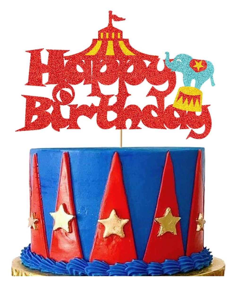 Glitter Circus Cake Topper- Vintage Circus Tent Carnival Themed Happy Birthday Party Decorations for Photo Booth Props Cake S...