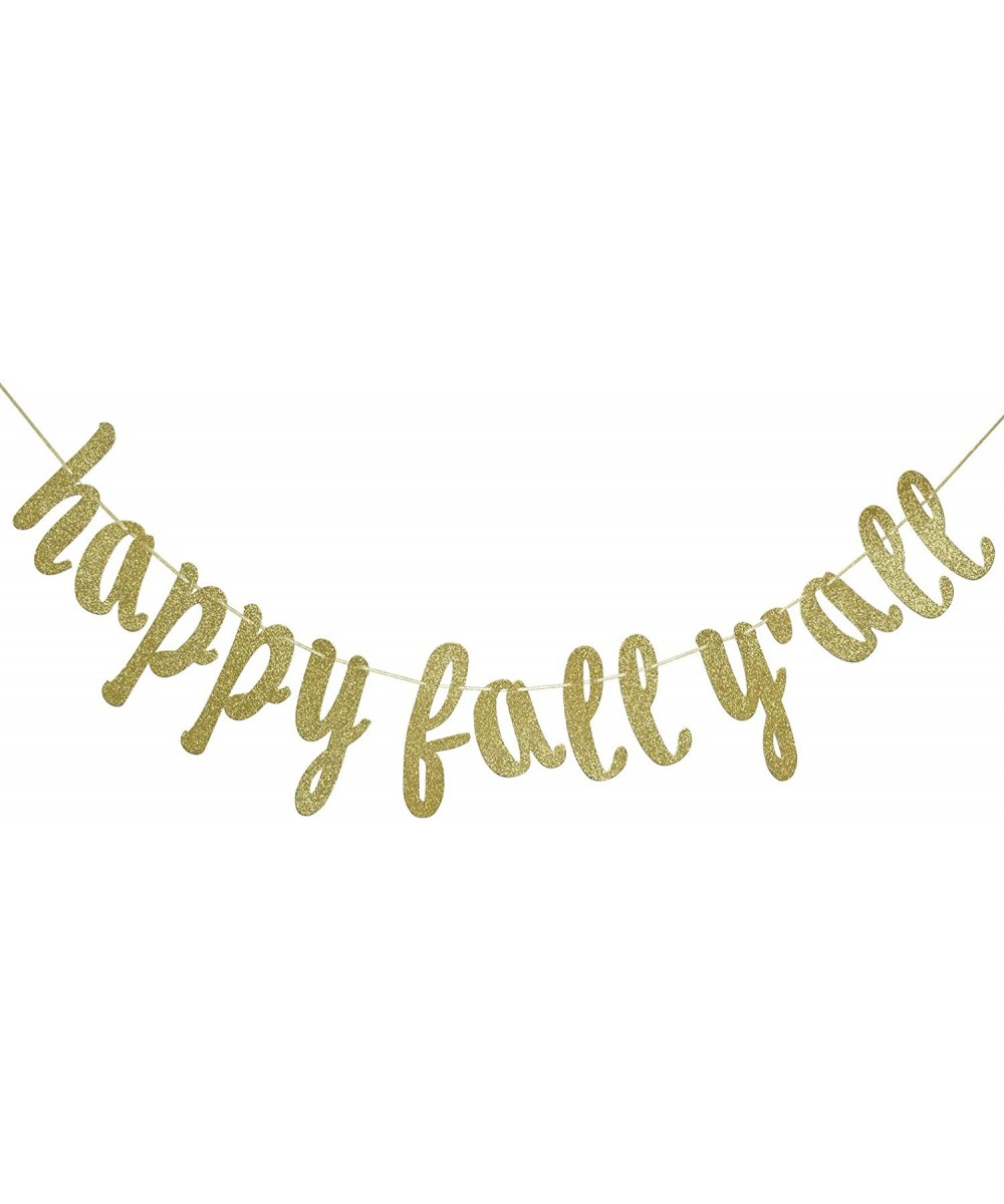 Happy Fall Y'all Bunting Banner Garland Gold Glitter for Thanksgiving Party Home Decoration - C518ISEW0R2 $7.76 Banners