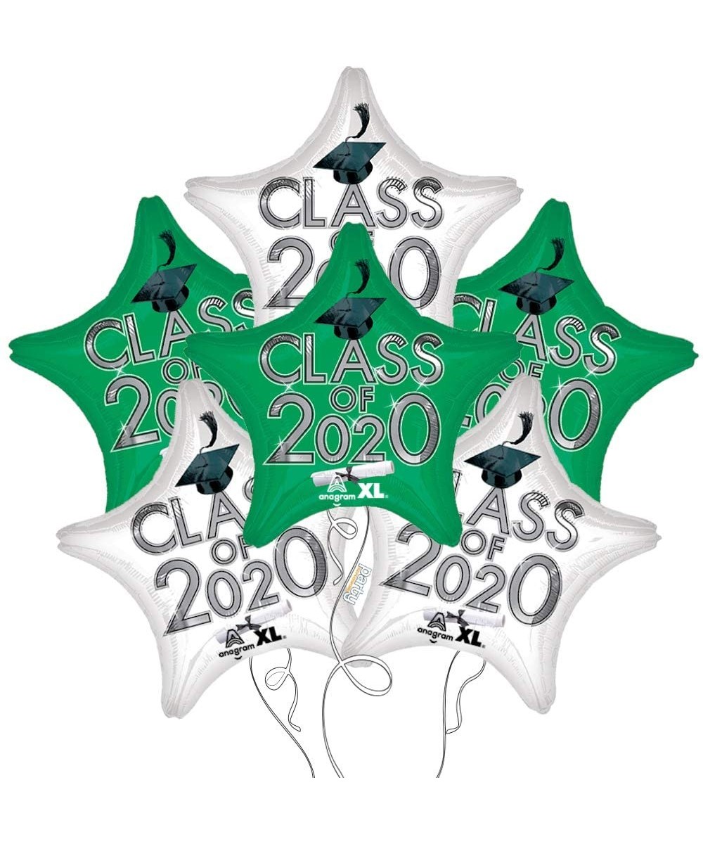 Graduation Cap Star Shaped Mylar Balloons 6-Pack (Green & White - Class of 2020) - Green & White - Class of 2020 - CO195CWN3C...