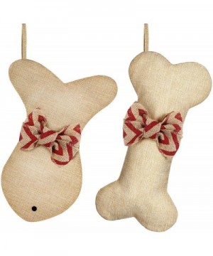 Dog Bone Christmas Stockings Fish Christmas Stockings Pet Burlap Stockings Fireplace Hanging Stockings with Bowknot for Chris...