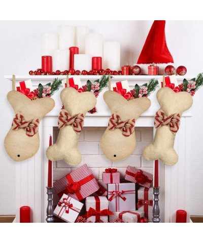 Dog Bone Christmas Stockings Fish Christmas Stockings Pet Burlap Stockings Fireplace Hanging Stockings with Bowknot for Chris...