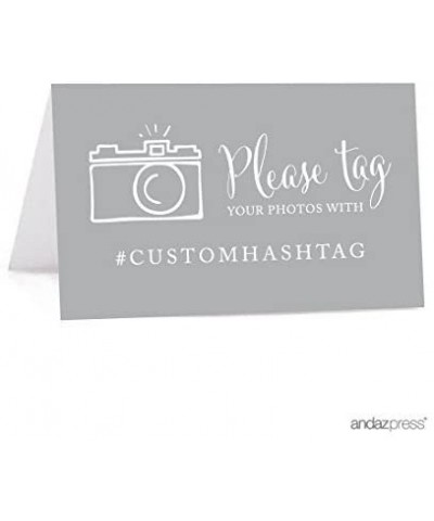 Personalized Hashtag Table Tent Place Cards- Double-Sided- Gray- 20-Pack- Custom Hashtag for Social Media Instagram Facebook ...