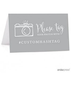 Personalized Hashtag Table Tent Place Cards- Double-Sided- Gray- 20-Pack- Custom Hashtag for Social Media Instagram Facebook ...
