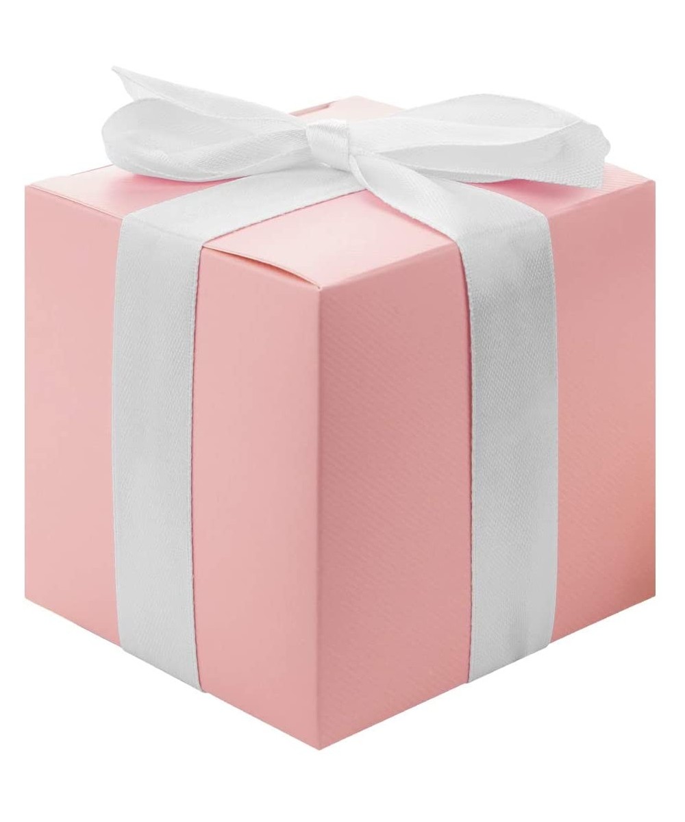 Gift Favor Tuck Boxes- Blush Pink- 3 x 3 x 3 Cube Favor Box with Satin Ribbon Bulk 50-Pack- Party Favor Gift Box for Wedding ...