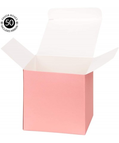 Gift Favor Tuck Boxes- Blush Pink- 3 x 3 x 3 Cube Favor Box with Satin Ribbon Bulk 50-Pack- Party Favor Gift Box for Wedding ...