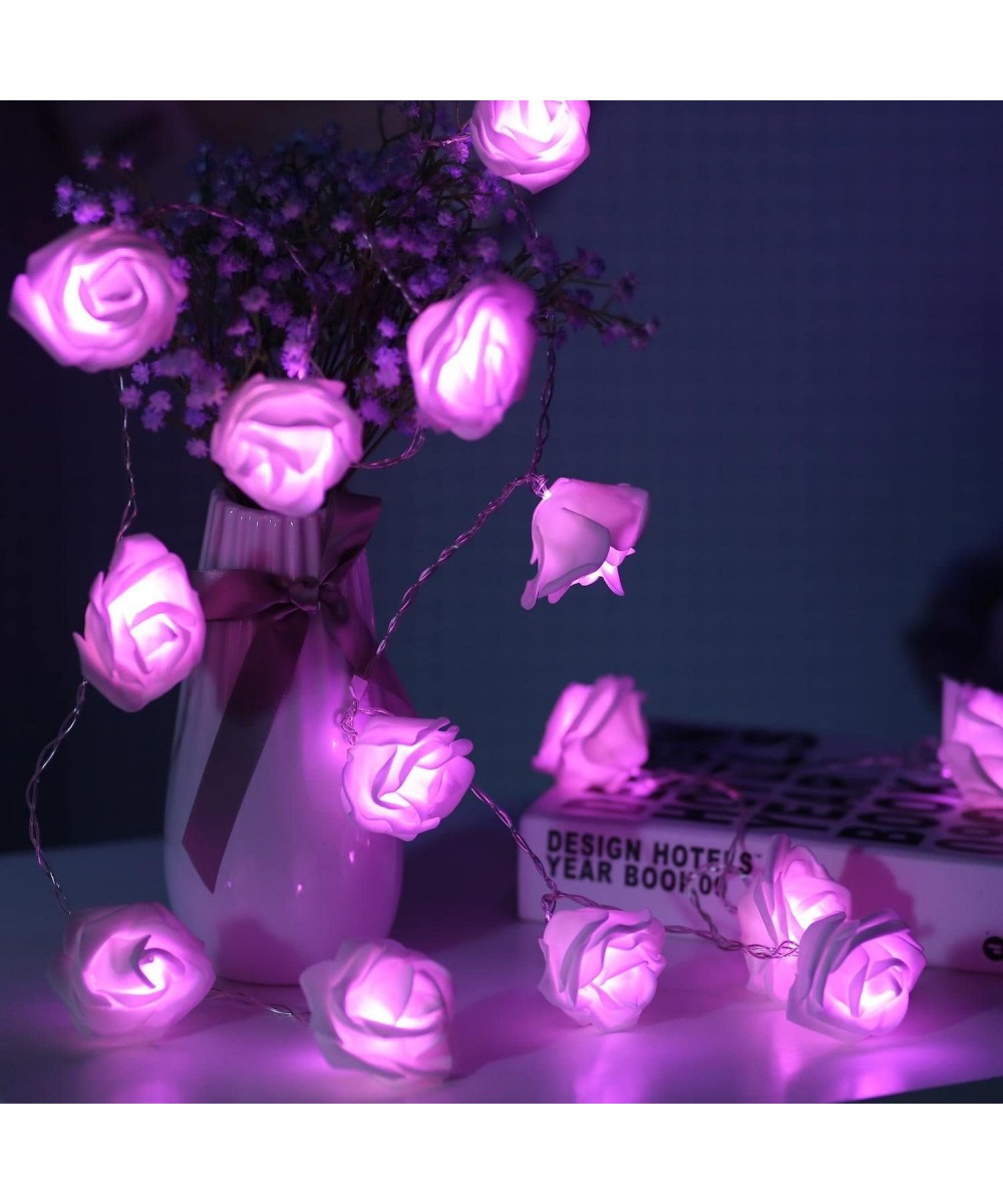 16.4ft 30 LED Pink Rose Flower String Lights Battery Operated Rose String Lights with Remote Timer 8 Modes LED Rose Lights - ...