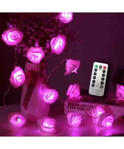 16.4ft 30 LED Pink Rose Flower String Lights Battery Operated Rose String Lights with Remote Timer 8 Modes LED Rose Lights - ...