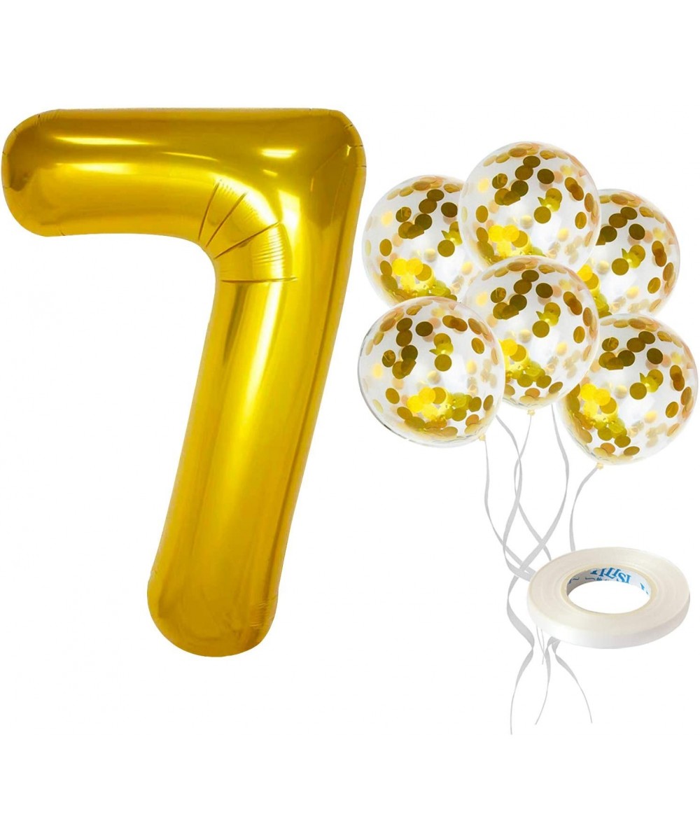 7 Balloon Foil and Gold Confetti Balloons - large 7 Ballon Number gold- 40 Inch - 5 Gold Confetti Balloons-12 Inch - 7th Birt...