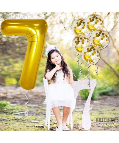 7 Balloon Foil and Gold Confetti Balloons - large 7 Ballon Number gold- 40 Inch - 5 Gold Confetti Balloons-12 Inch - 7th Birt...