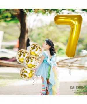 7 Balloon Foil and Gold Confetti Balloons - large 7 Ballon Number gold- 40 Inch - 5 Gold Confetti Balloons-12 Inch - 7th Birt...