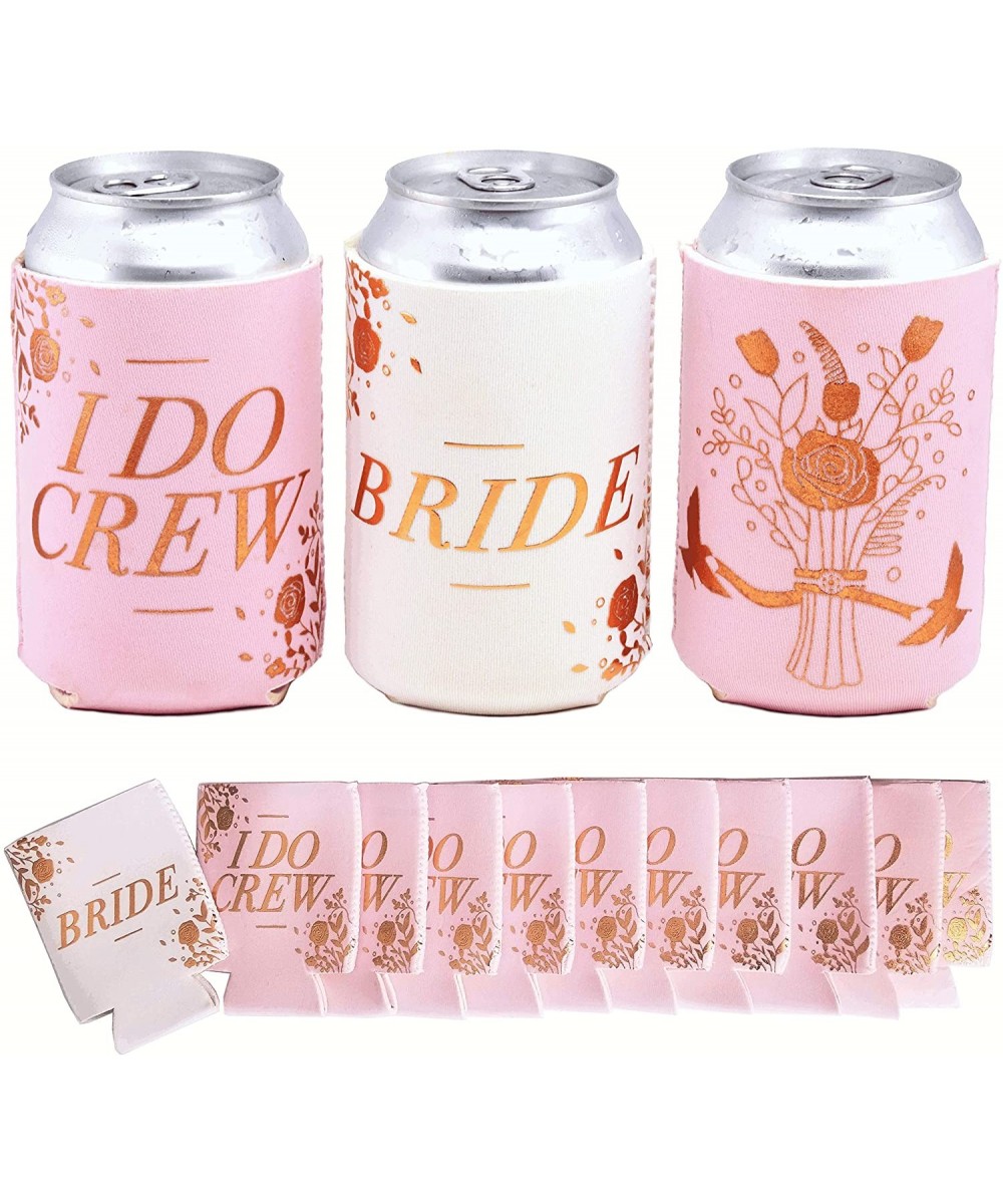 Bachelorette Party I DO Crew 11 Pack- Bridal Shower- Wedding Favor Beverage Can Cooler - 10 Pink- 1 White Bride - Insulating ...