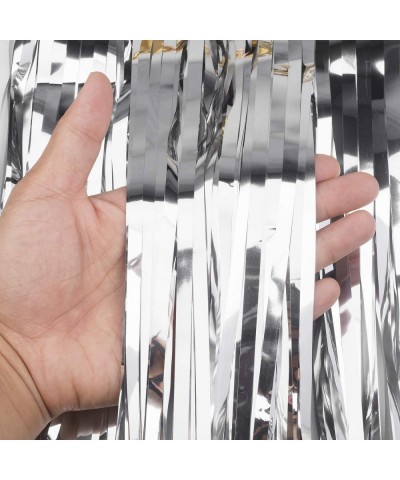 3Pack Silver Metallic Tinsel Foil Fringe Curtains Party Photo Booth Props Backdrop Door for Wedding Birthday Graduation Chris...