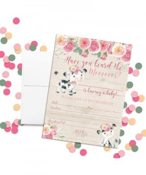 Watercolor Pink Floral Cow-Themed Baby Sprinkle Shower Invitations- 20 5"x7" Fill in Cards with Twenty White Envelopes by Ama...