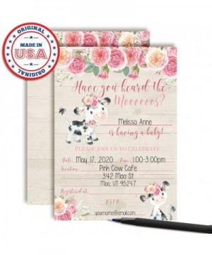 Watercolor Pink Floral Cow-Themed Baby Sprinkle Shower Invitations- 20 5"x7" Fill in Cards with Twenty White Envelopes by Ama...
