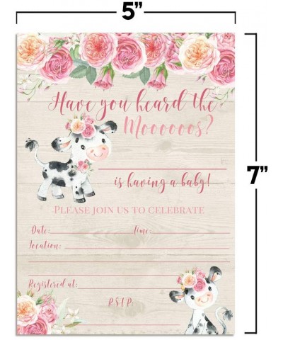 Watercolor Pink Floral Cow-Themed Baby Sprinkle Shower Invitations- 20 5"x7" Fill in Cards with Twenty White Envelopes by Ama...