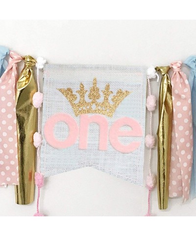 Baby 1st Birthday Girl Decorations-Baby Girl Crown One High Chair Banner-First Birthday Decorations for Photo Booth Props-Bir...