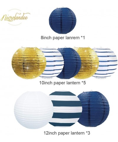 Nautical Party Supplies Glitter Gold and Stripe Paper Lanterns Navy Blue Tissue Pom Poms Hanging Honeycomb Ball for Birthday ...