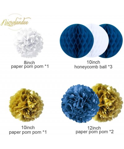 Nautical Party Supplies Glitter Gold and Stripe Paper Lanterns Navy Blue Tissue Pom Poms Hanging Honeycomb Ball for Birthday ...