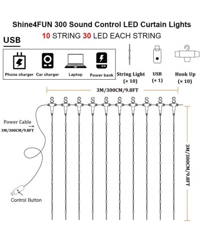 Curtain String Light 300 LEDs（9.8ft X 9.8ft)-8 Modes Fairy String Lights-USB Powered Waterproof String Lights-for Bedroom - C...