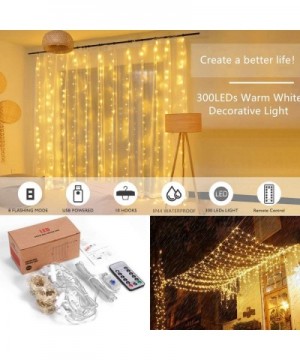 Curtain String Light 300 LEDs（9.8ft X 9.8ft)-8 Modes Fairy String Lights-USB Powered Waterproof String Lights-for Bedroom - C...