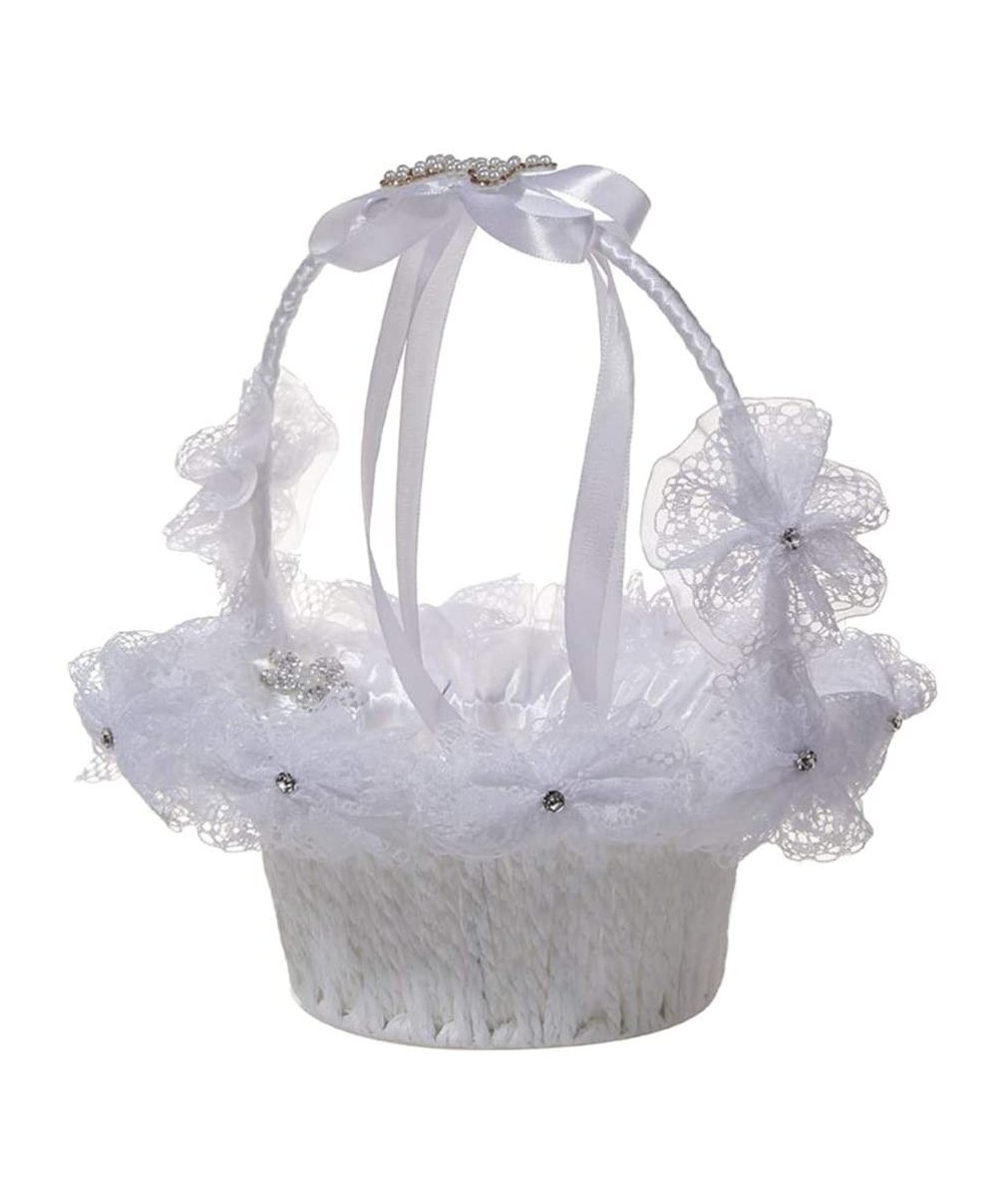 Wedding Flower Girl Basket Crystal Rhinestone Bowknot Elegant Basket for Wedding Church Ceremony Decor (White) - CA193LI7T7E ...