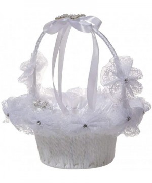 Wedding Flower Girl Basket Crystal Rhinestone Bowknot Elegant Basket for Wedding Church Ceremony Decor (White) - CA193LI7T7E ...