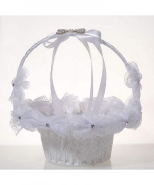 Wedding Flower Girl Basket Crystal Rhinestone Bowknot Elegant Basket for Wedding Church Ceremony Decor (White) - CA193LI7T7E ...