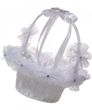 Wedding Flower Girl Basket Crystal Rhinestone Bowknot Elegant Basket for Wedding Church Ceremony Decor (White) - CA193LI7T7E ...