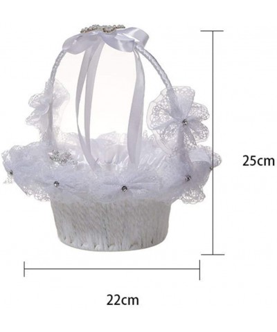Wedding Flower Girl Basket Crystal Rhinestone Bowknot Elegant Basket for Wedding Church Ceremony Decor (White) - CA193LI7T7E ...