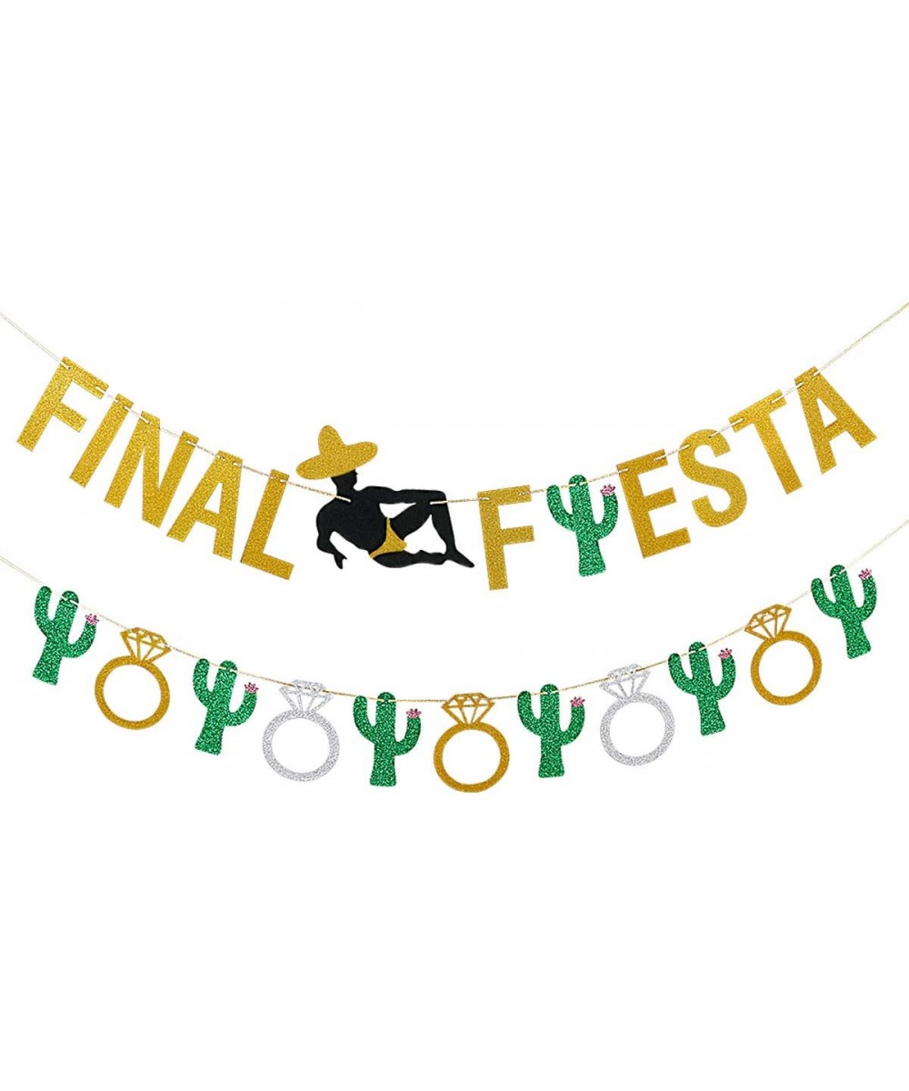 Gold Glittery Final Fiesta Banner and Glittery Cactus Diamond Ring Garland-Bachelorette Bridal Shower Girls Night Party Mexic...