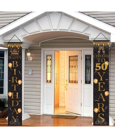 50th Birthday Party Porch Sign Happy Birthday Cheers to 50 Years Welcome Sign Hanging- 2 Pieces 50th Birthday Decoration for ...