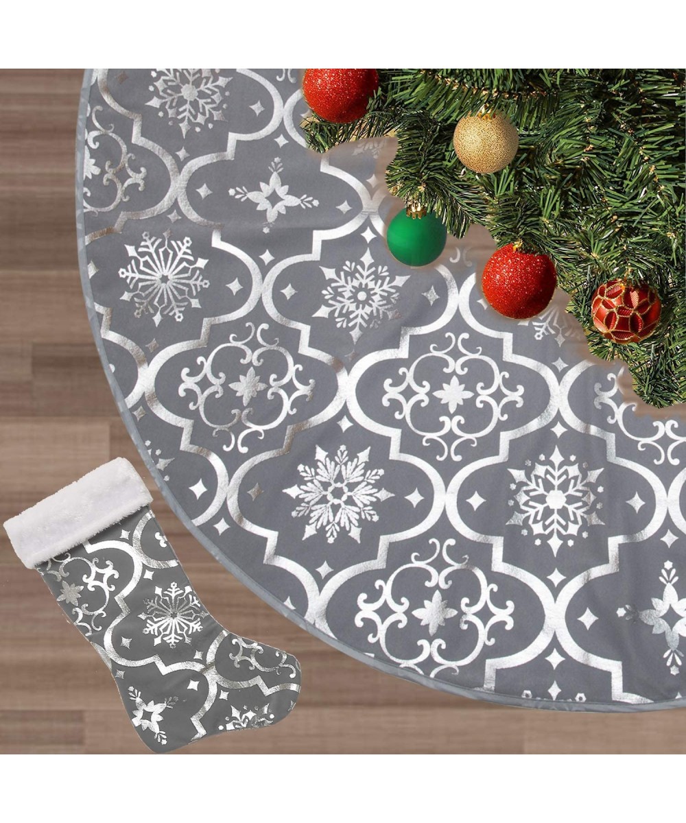 Christmas Tree Skirt-48 inches Large Xmas Tree Skirts with Snowy Pattern for Christmas Tree Decorations (Grey) - Grey - CZ18W...