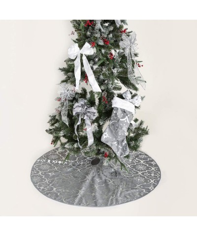 Christmas Tree Skirt-48 inches Large Xmas Tree Skirts with Snowy Pattern for Christmas Tree Decorations (Grey) - Grey - CZ18W...