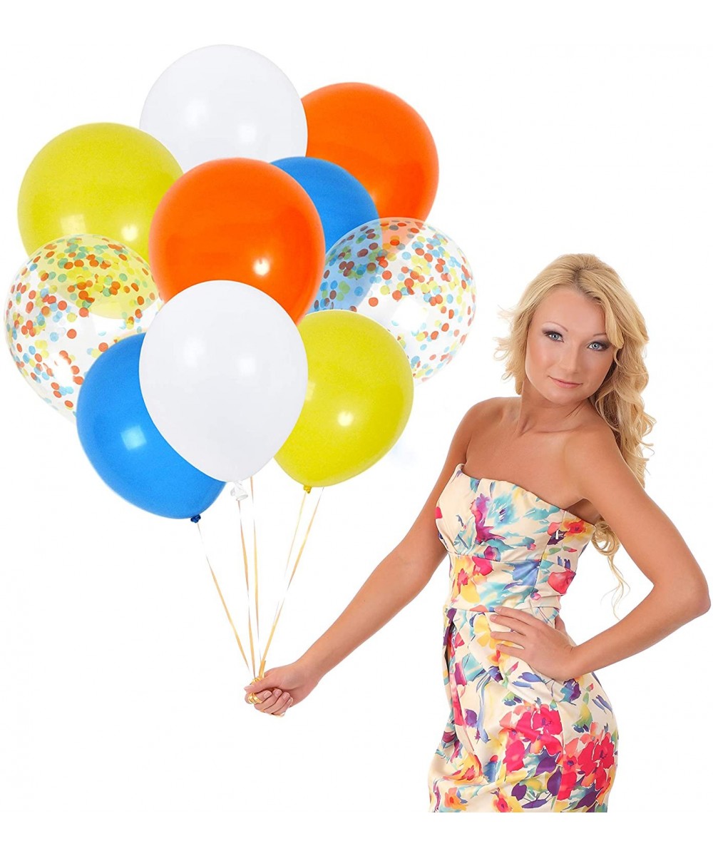 Tropical Hawaiian Decoration White Orange Blue and Yellow Solid Balloons and Clear Latex Pre-Filled with Confetti 42 Pack 12 ...