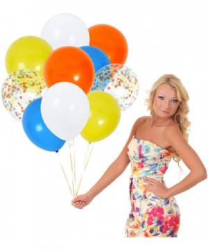 Tropical Hawaiian Decoration White Orange Blue and Yellow Solid Balloons and Clear Latex Pre-Filled with Confetti 42 Pack 12 ...