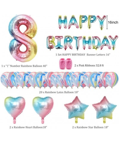 Rainbow 8th Birthday Party Decorations - Girls Birthday Party Supplies Include HAPPY BIRTHDAY Balloon Banner- Giant Number 8 ...