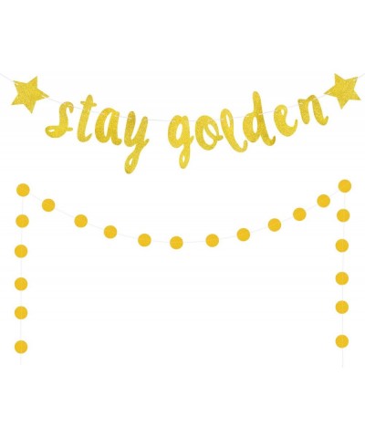 2 Pieces Stay Golden Banner Glitter Gold Lucky Birthday Banner Circle Dot Hanging Garland for Birthday Baby Shower Party Deco...