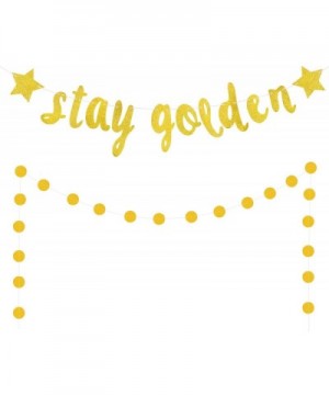 2 Pieces Stay Golden Banner Glitter Gold Lucky Birthday Banner Circle Dot Hanging Garland for Birthday Baby Shower Party Deco...