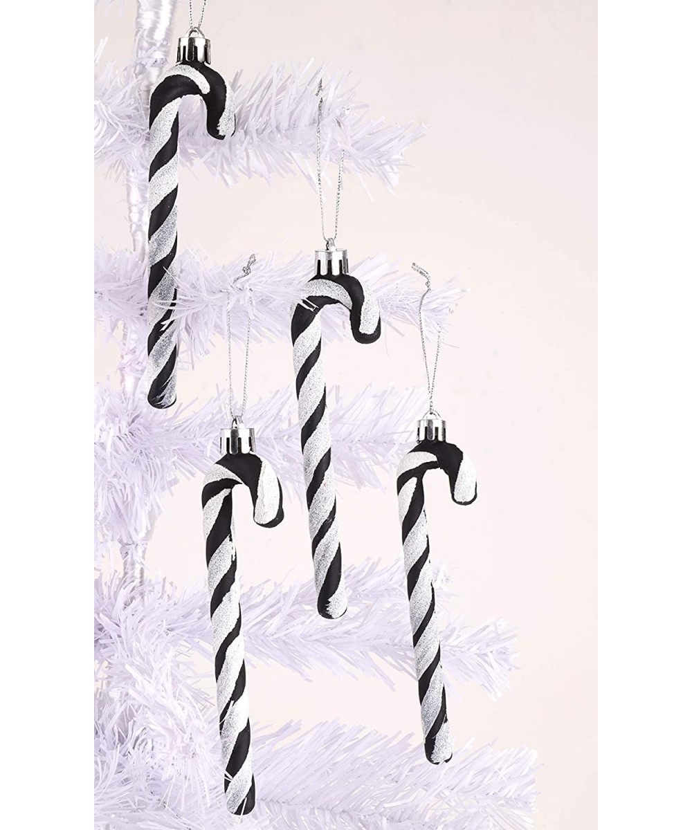 Pack of 6 - 13cm Glitter Candy Cane Christmas Tree Decorations (Black & White) - Black & White - C218TR0Z0G7 $11.06 Ornaments