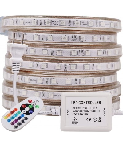 LED Strip Lights- RGB Rope 6.6ft High Voltage AC 110V-120V 120 Units SMD 5050 LEDs Remote Control Multi-Color Changing Waterp...