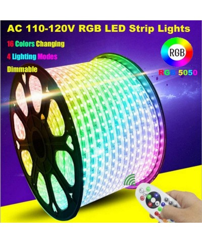 LED Strip Lights- RGB Rope 6.6ft High Voltage AC 110V-120V 120 Units SMD 5050 LEDs Remote Control Multi-Color Changing Waterp...