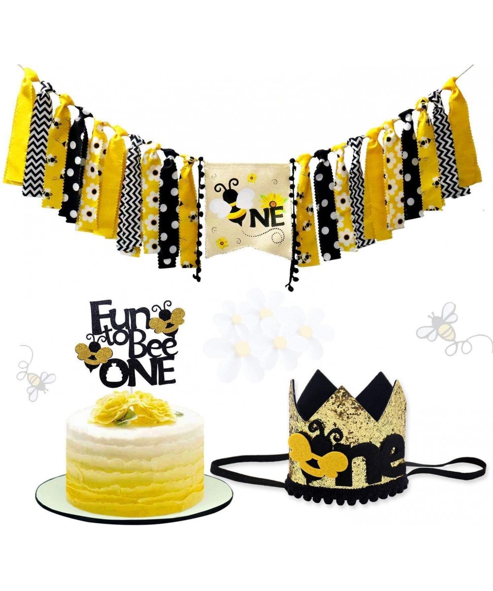 Bumble Bee First Birthday Party Decoration Kits- One Highchair Banner- Fun to Bee One Cake Topper and Crown Birthday Hat- Set...