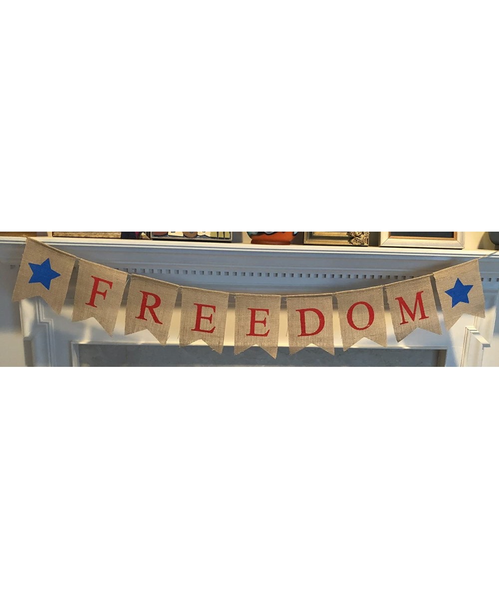 Freedom Burlap Patriotic Banner Bunting - 4th of July Party Decoration - Memorial Day Burlap Celebration Supplies - Honor Mil...