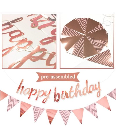 Rose Gold Happy Birthday Party Decoration Set - Rose Gold Happy Birthday Pennant Flag banner and 15pcs Pink White Rose Gold T...