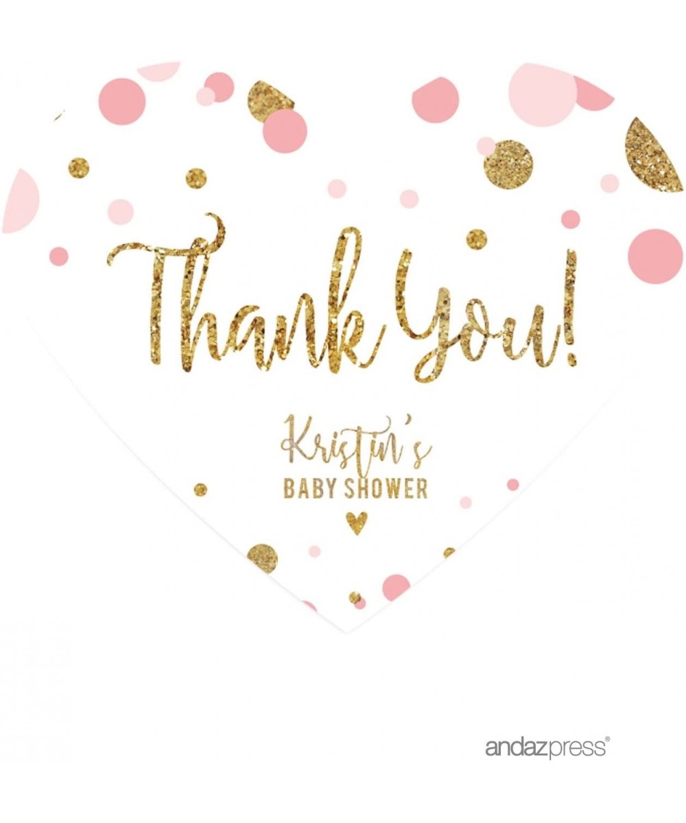 Blush Pink Gold Glitter Girl Baby Shower Party Collection- Personalized Mini Heart Label Stickers- Thank You- 75-Pack- Custom...